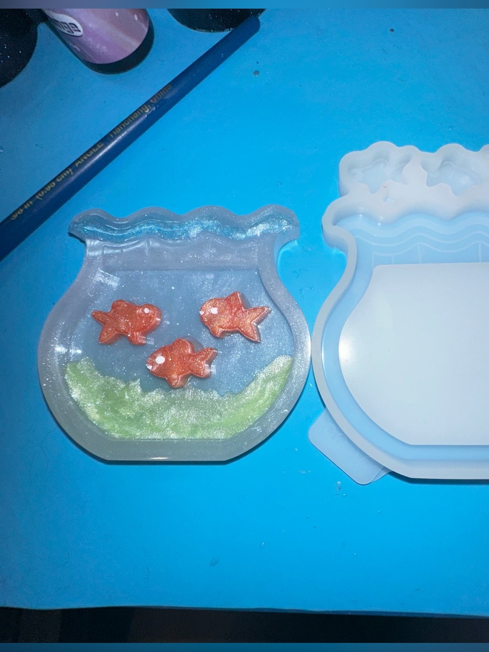 Handmade Resin Fish Bowl Decor | Cute Goldfish Miniature | Ocean Desk Decor